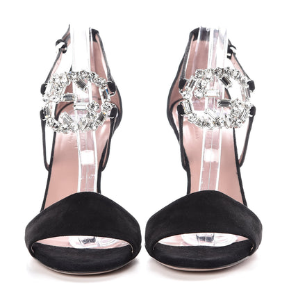 Gucci Suede Crystal Interlocking G Ankle Strap Sandals 34.5 Black 2 of 9