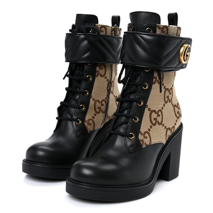 Gucci Flores Calfskin Monogram Maxi GG Nappa Matelasse Double G Ankle Boots 39.5 Black Camel Ebony 4 of 10