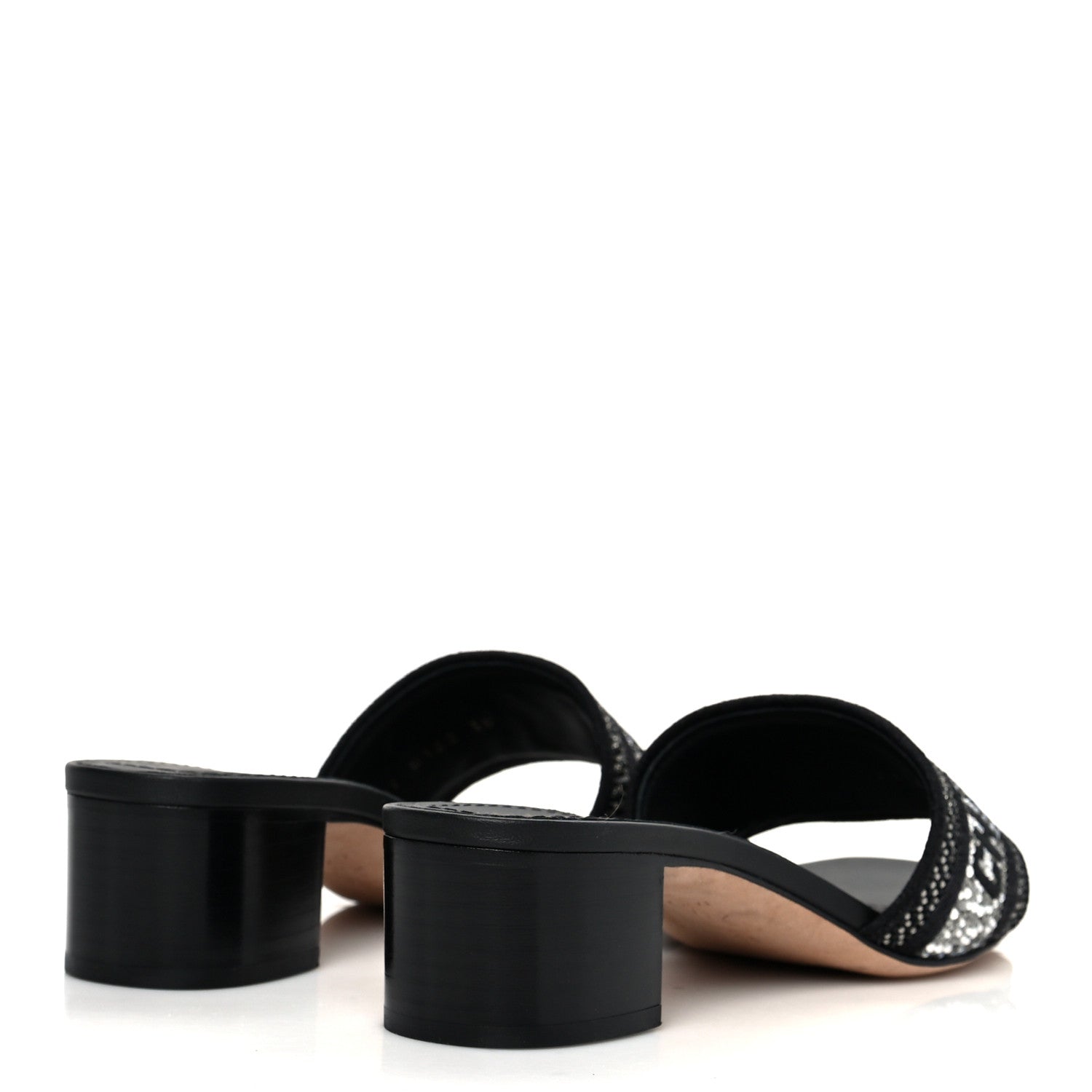 Christian Dior Canvas Crystal Embroidered Dway 40mm Slide Sandals 38 Black 4 of 8
