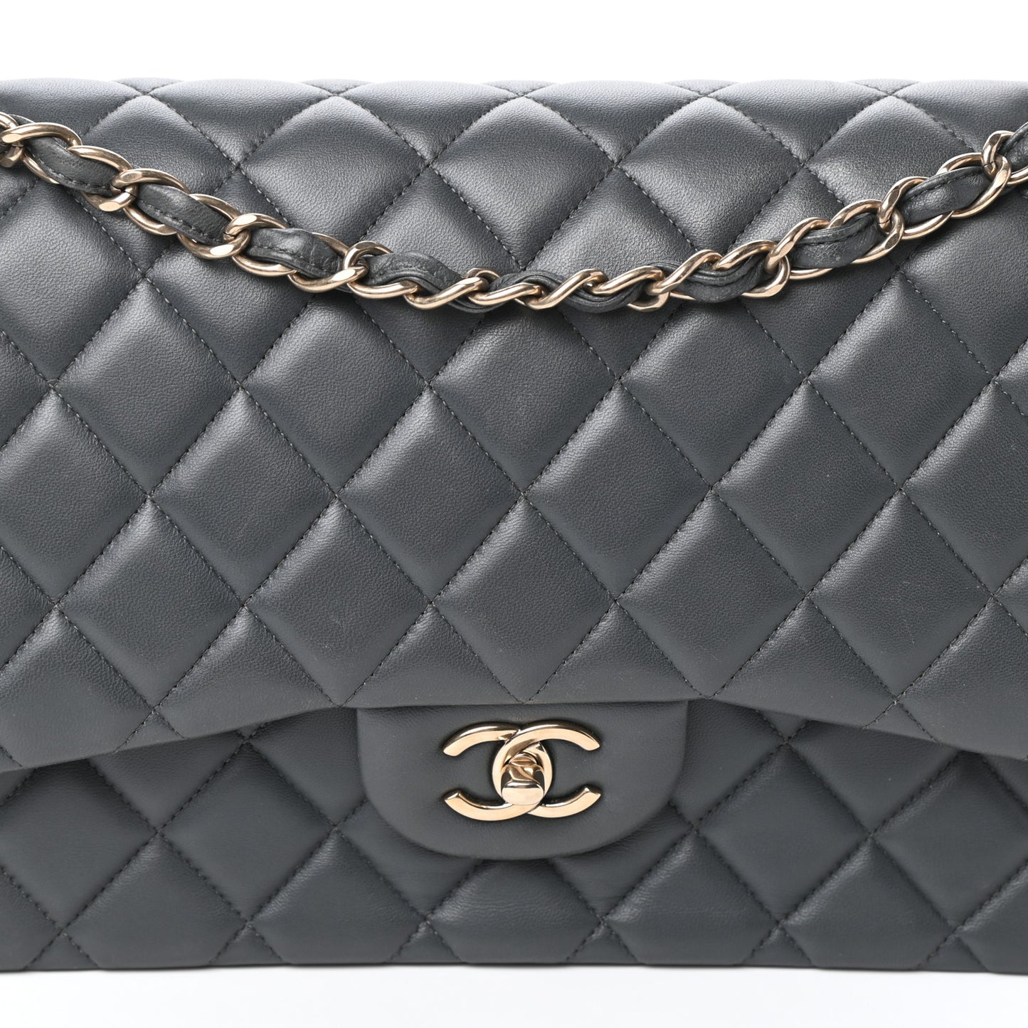 Lambskin Quilted Jumbo Double Flap Grey