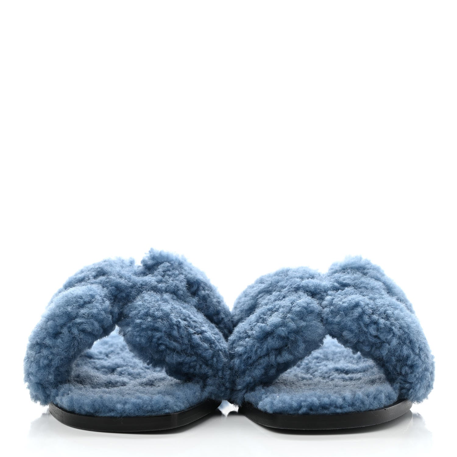 Hermes Woolskin Oran Sandals 35.5 Bleu 2 of 7