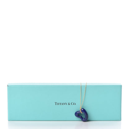 Tiffany 18K Yellow Gold Lapis Lazuli 23mm Elsa Peretti Open Heart Pendant Necklace 9 of 9