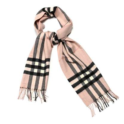 Burberry Cashmere Giant Heritage Check Fringe Scarf Ash Rose 1 of 4