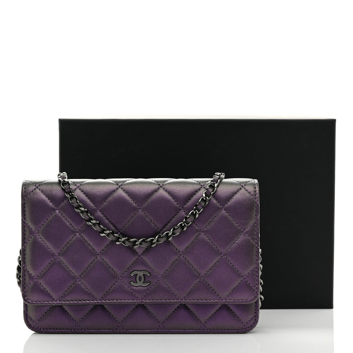 Chanel Iridescent Lambskin Quilted Wallet On Chain WOC Dark Purple 12 of 12