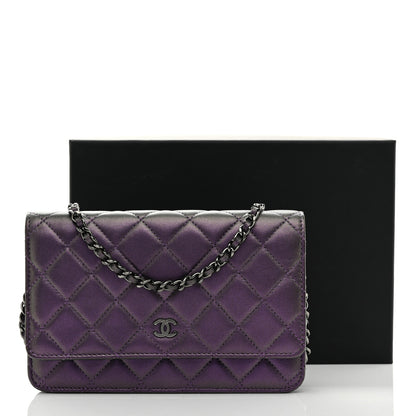Chanel Iridescent Lambskin Quilted Wallet On Chain WOC Dark Purple 12 of 12