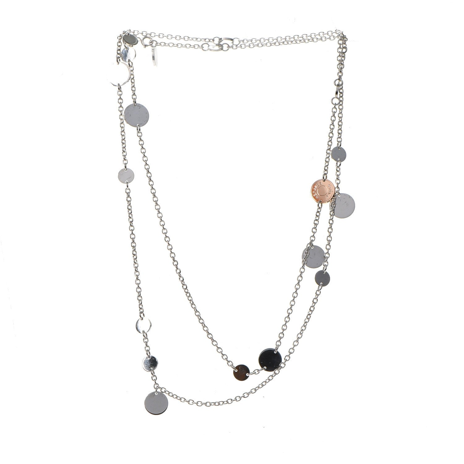 Hermes Sterling Silver 18K Rose Gold Confettis Long Necklace 3 of 6