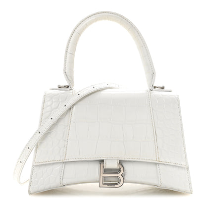 Balenciaga Calfskin Crocodile Embossed Small Hourglass Top Handle Bag White 1 of 15