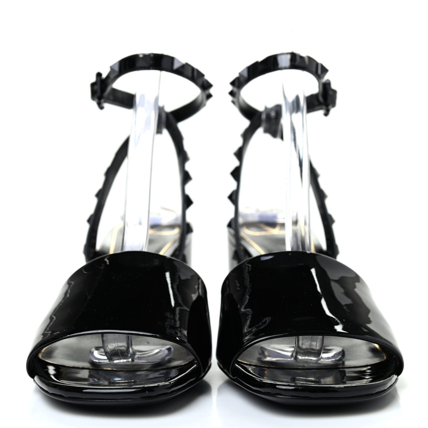 Patent Rockstud Block Ankle Strap 60mm Sandals 38.5 Black