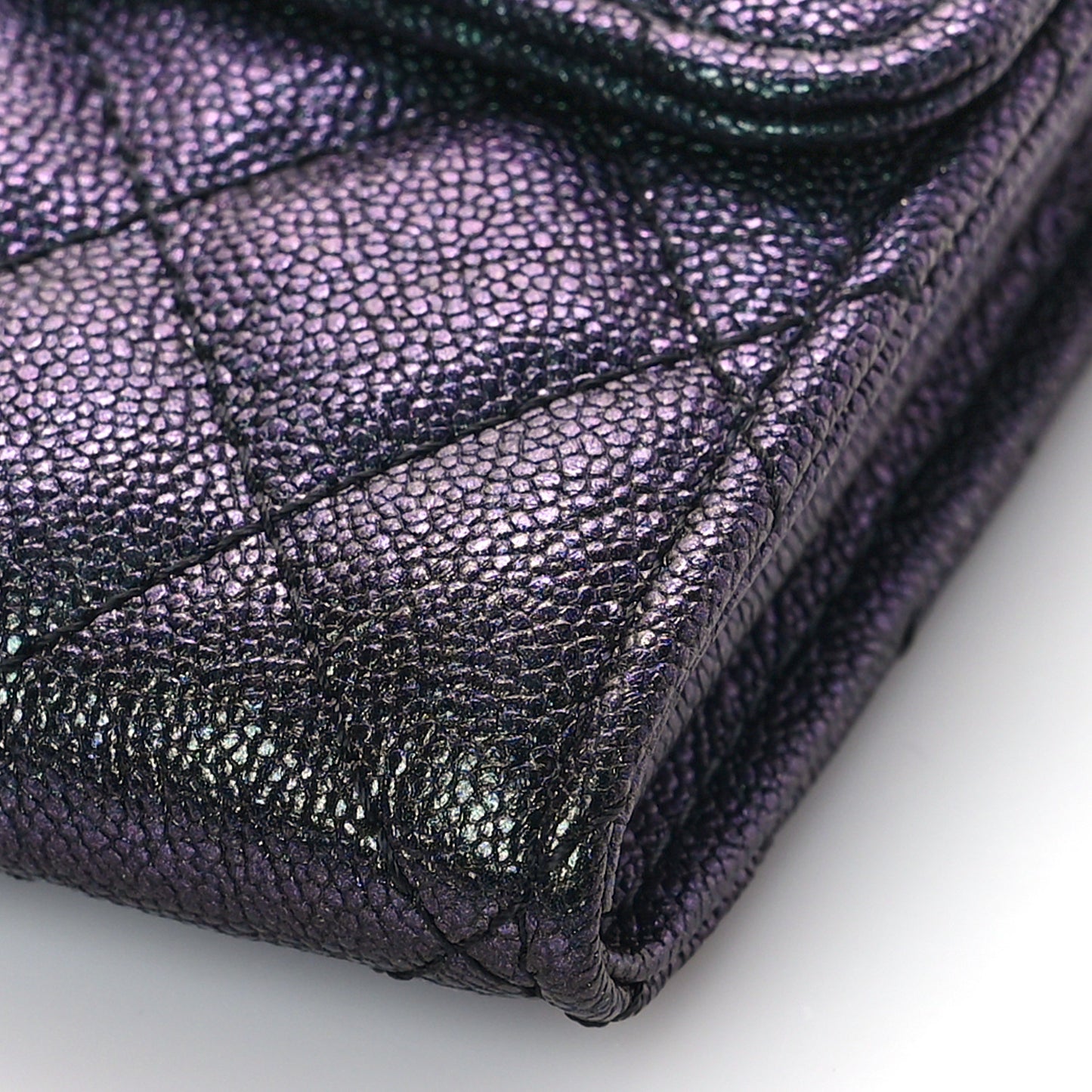 Iridescent Caviar Quilted Large Gusset Flap Wallet Black