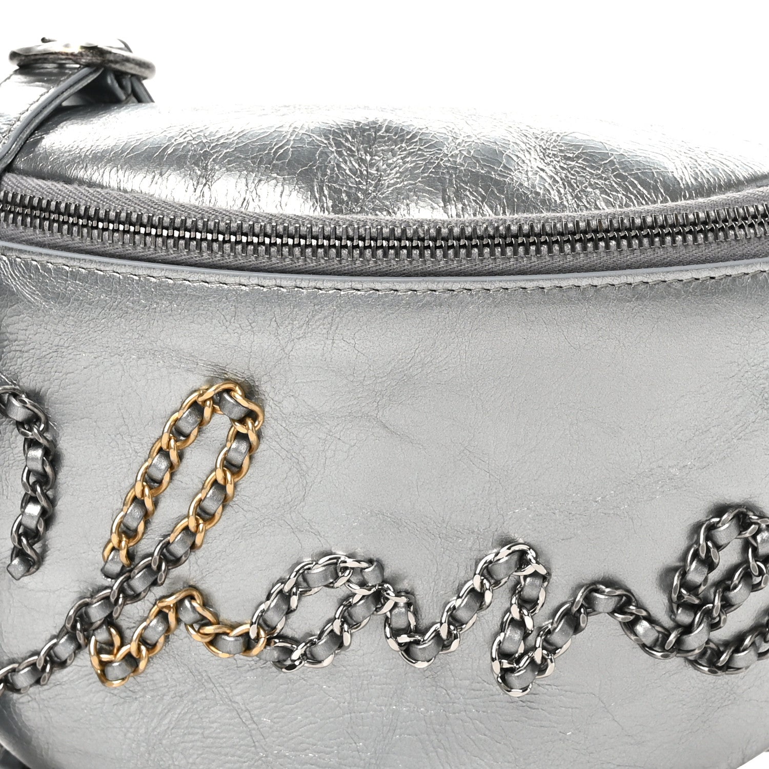 Chanel Metallic Crumpled Calfskin Chain 20s Signe Waist Bag Silver 8 of 11