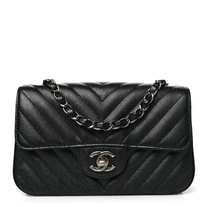 Chanel Metallic Caviar Chevron Quilted Mini Rectangular Flap Black 1 of 11
