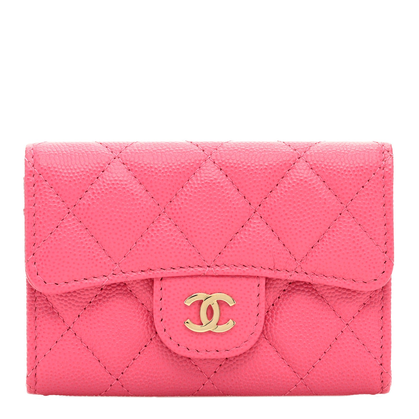 Caviar Quilted Flap Card Holder Wallet Pink