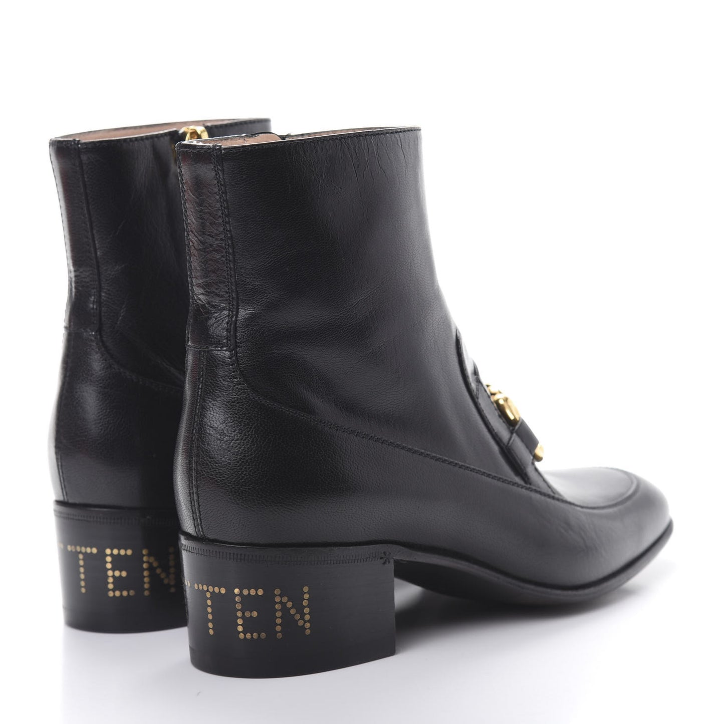 Goatskin Kitten Chain Horsebit Ankle Boots 36 Black