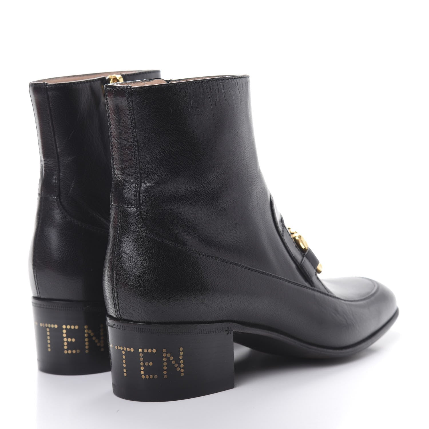 Gucci Goatskin Kitten Chain Horsebit Ankle Boots 36 Black 4 of 10