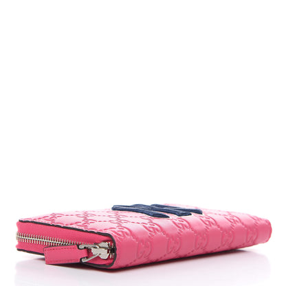 Gucci X MLB Guccissima Signature NY Yankees Embroidered Zip Around Wallet Box Pink Blue Ivory 5 of 10