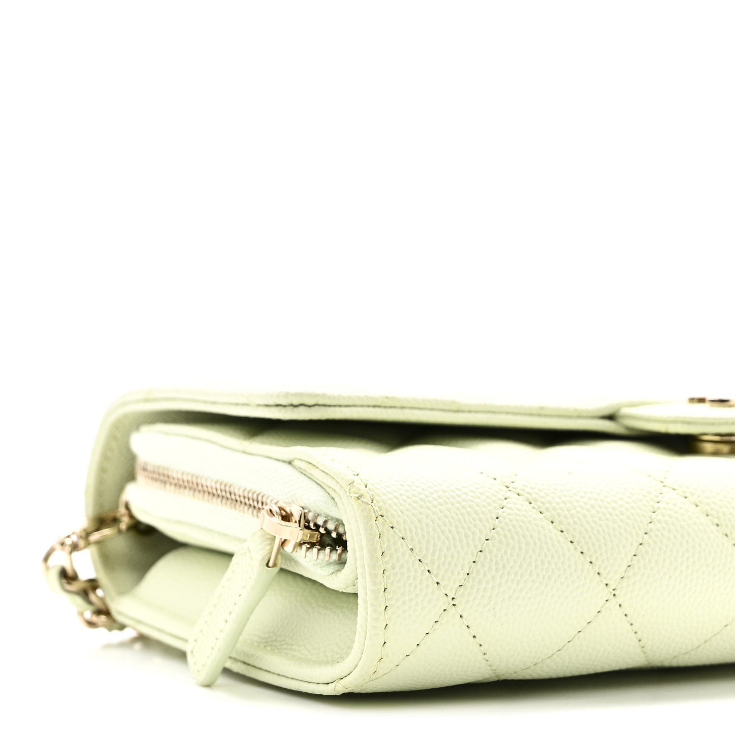 Caviar Quilted Phone Holder Wallet on Removable Chain Light Green
