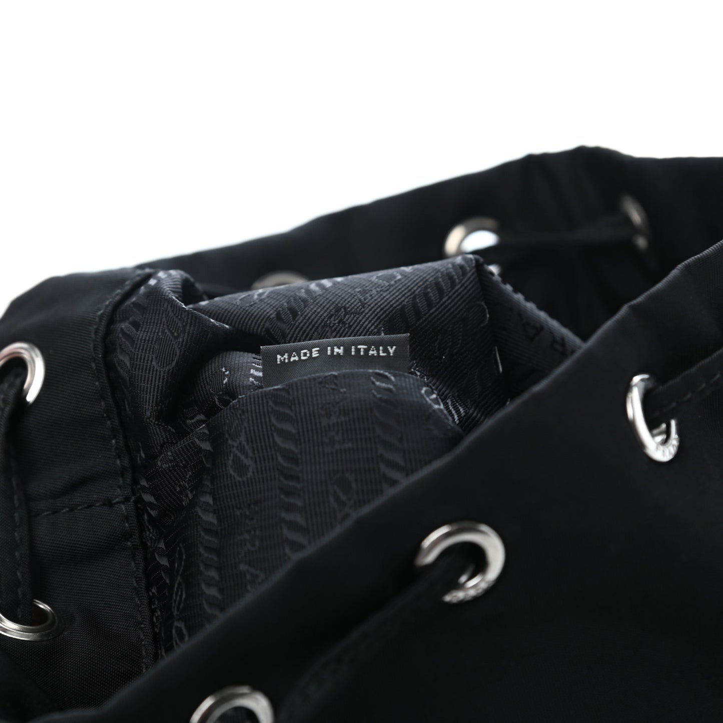 Saffiano Tessuto Nylon Vela Bucket Wristlet Black