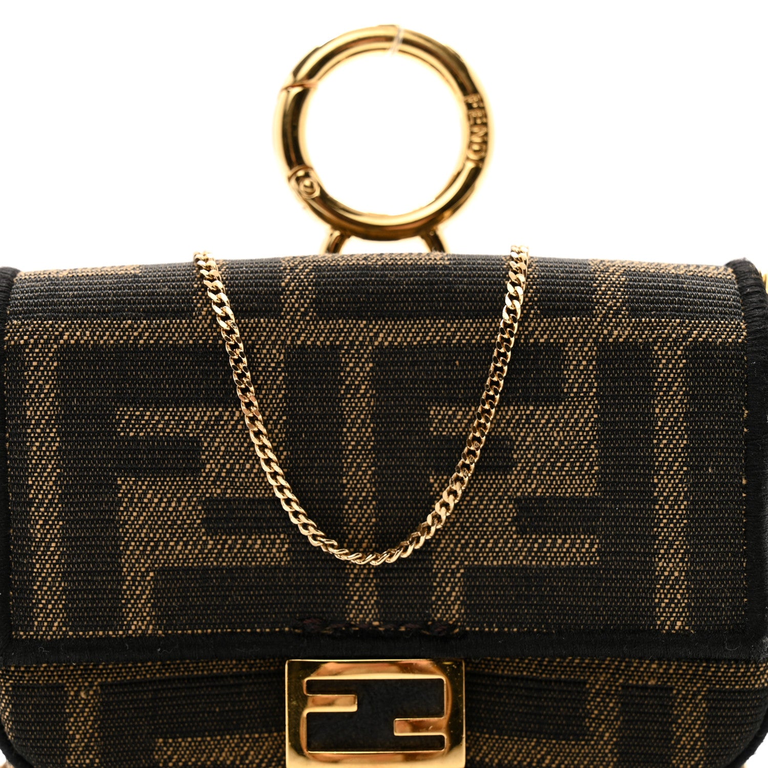 Fendi Fabric Jacquard FF 1974 Nano Baguette Charm Tobacco Moro Black 7 of 10