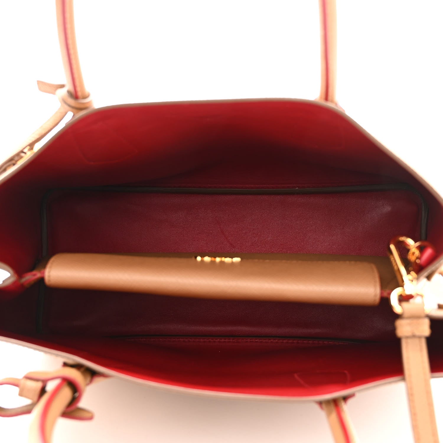 Prada Saffiano Cuir Small Double Bag Caramel Fuoco 5 of 9