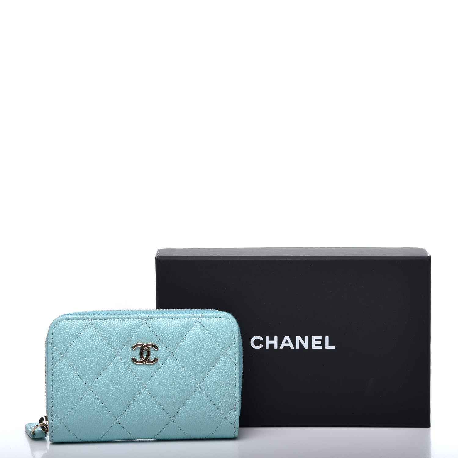Chanel Caviar Quilted Zip Coin Purse Light Blue 9 of 9