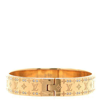 Louis Vuitton Brass Crystal Monogram Nanogram Strass Cuff S Gold 3 of 5