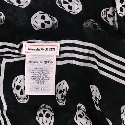 Alexander McQueen Silk Chiffon Skull Scarf Black Ivory 3 of 4