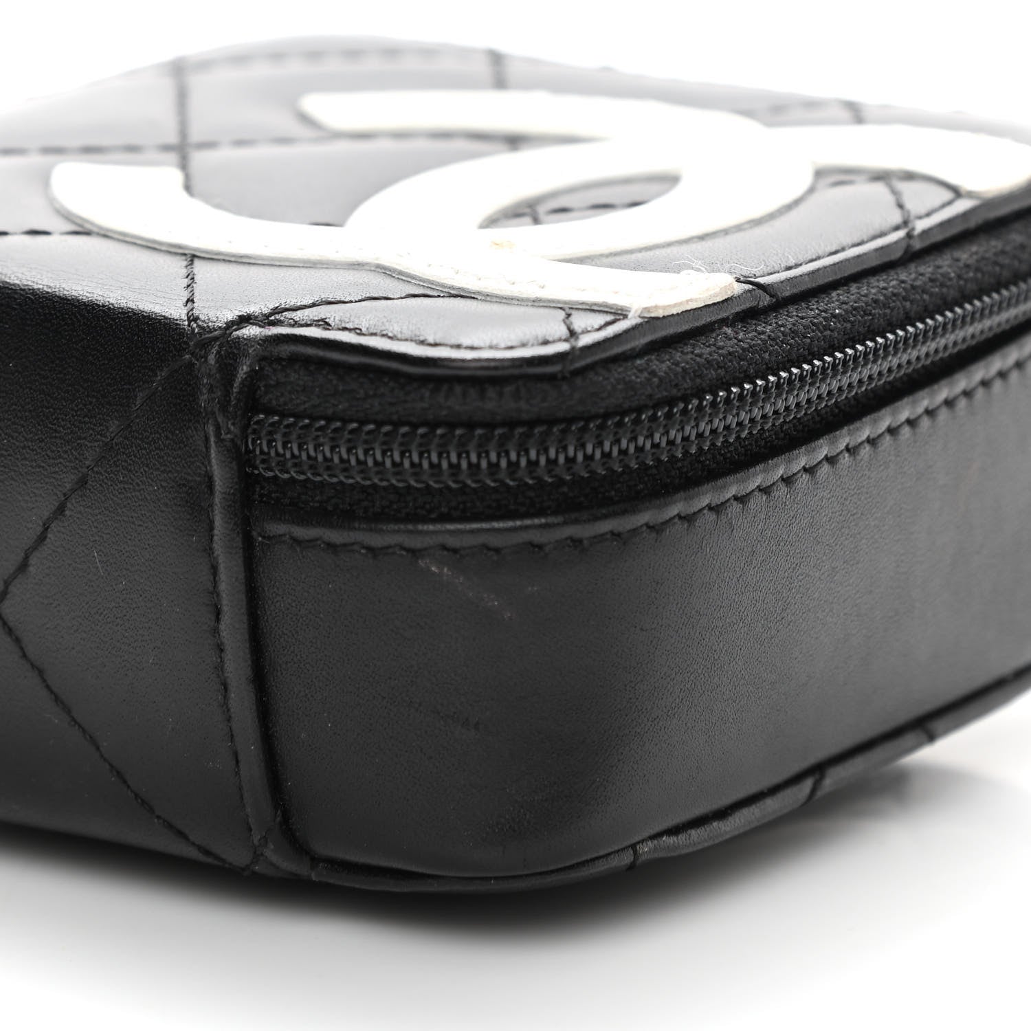 Chanel Calfskin Quilted Cambon Zip Around Makeup Pouch Black White 8 of 9