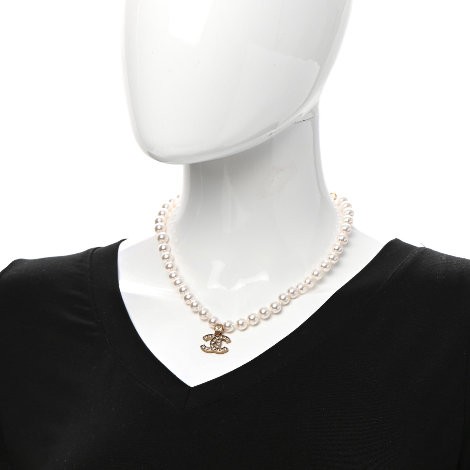 Chanel Pearl Crystal CC Short Necklace Gold 2 of 6