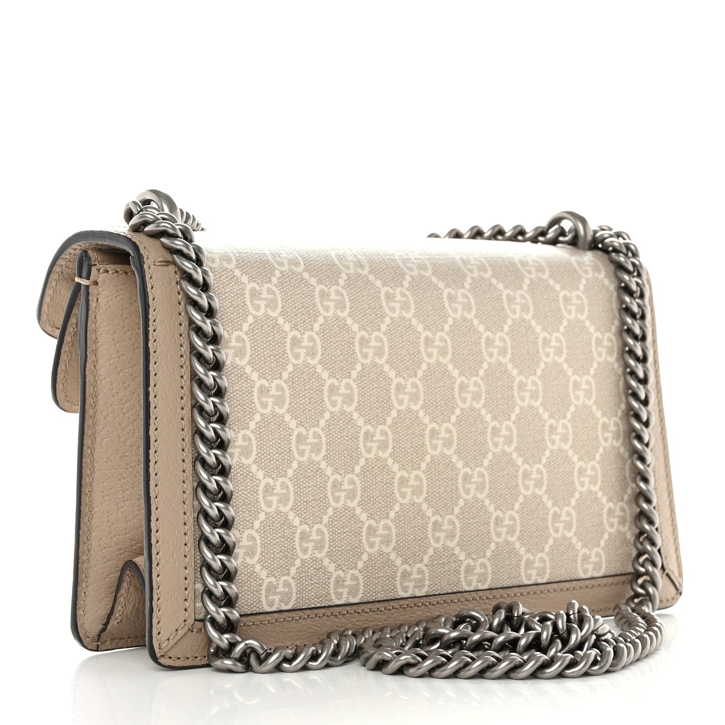 GG Supreme Monogram Textured Dollar Calfskin Small Rectangular Dionysus Shoulder Bag Beige Mystic White Oatmeal