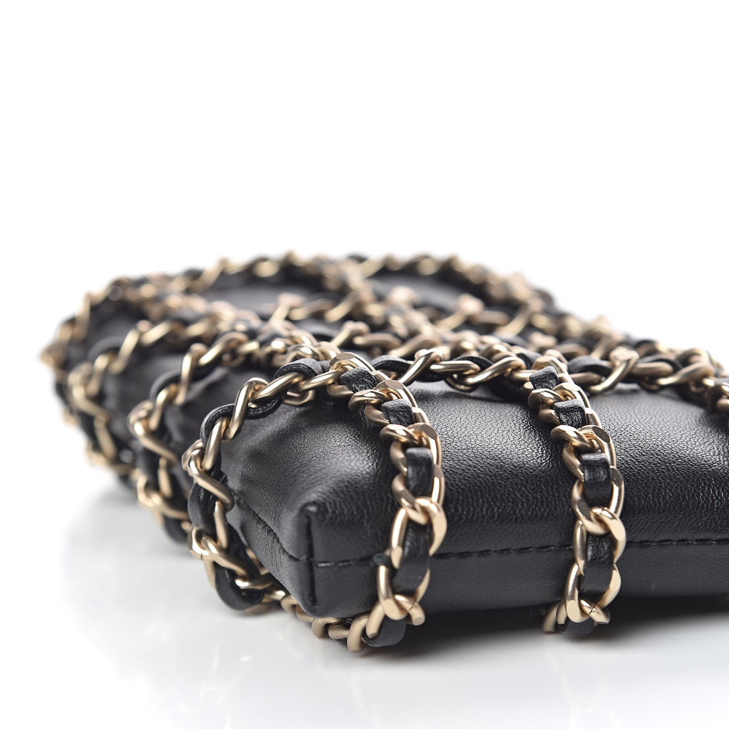 Lambskin Tech Me Out Clutch With Chain Black