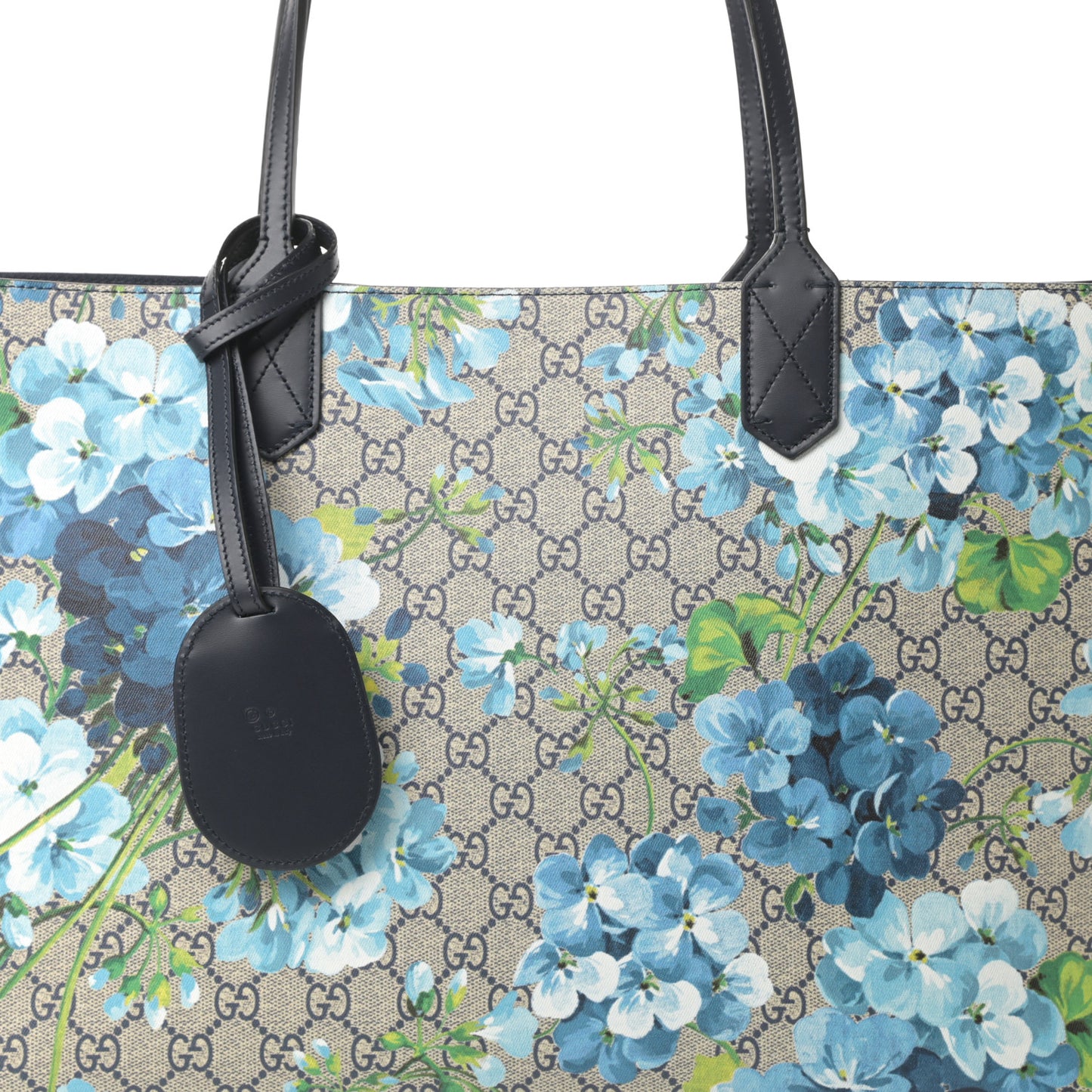 GG Supreme Monogram Blooms Medium Reversible Tote Beige Blue Navy