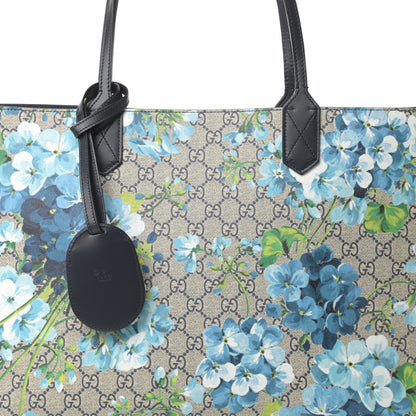 Gucci GG Supreme Monogram Blooms Medium Reversible Tote Beige Blue Navy 10 of 15