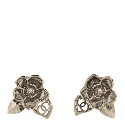 Chanel Crystal CC Camellia Earrings Silver 1 of 4