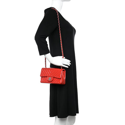 Chanel Patent Calfskin Chevron Quilted Mini Rectangular Flap Red 2 of 11