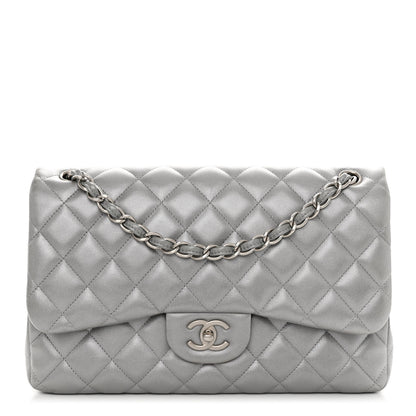 Chanel Metallic Lambskin Quilted Jumbo Double Flap Silver 1 of 12