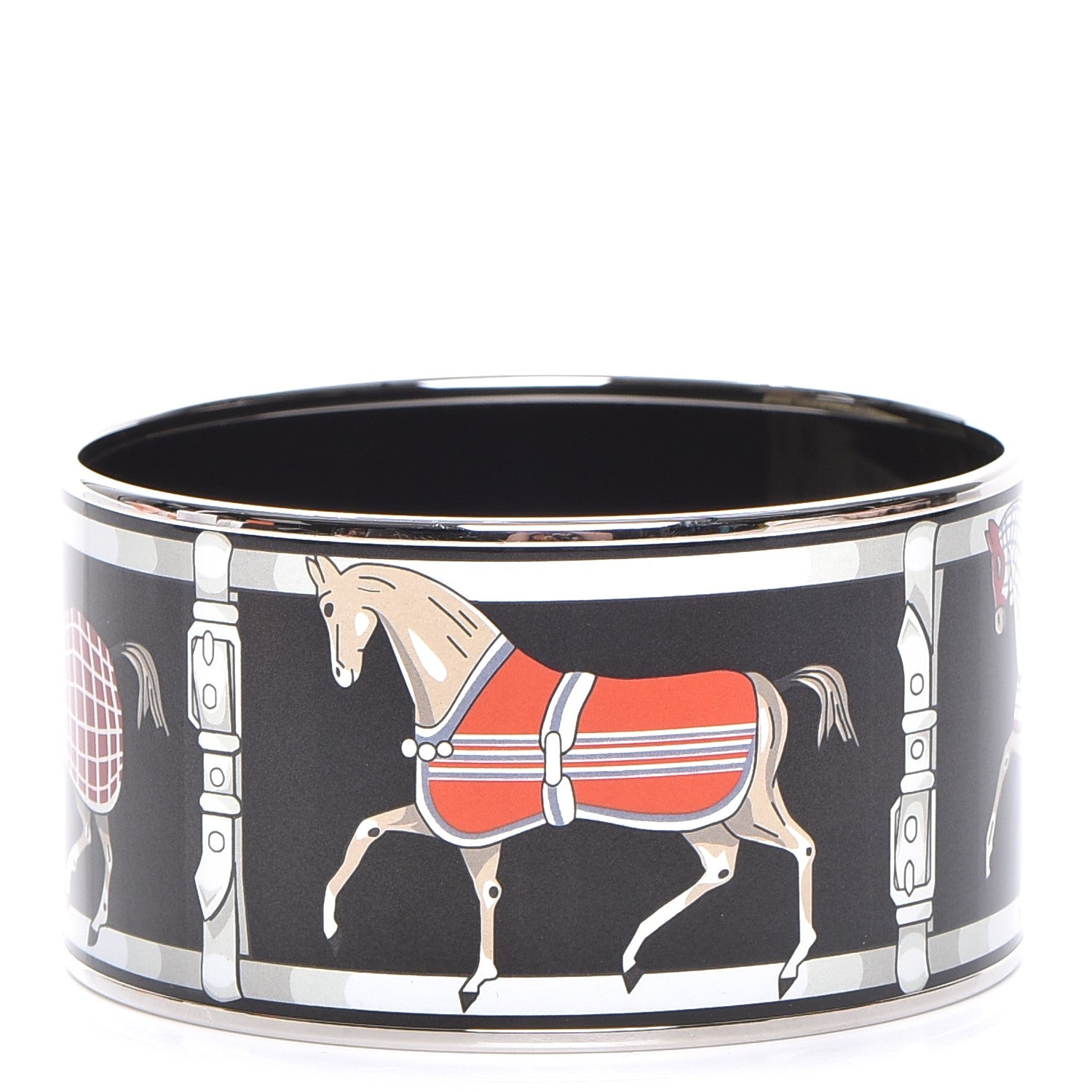 Hermes Enamel Printed Tenues Et Couvertures Extra Wide Bracelet 70 1 of 7