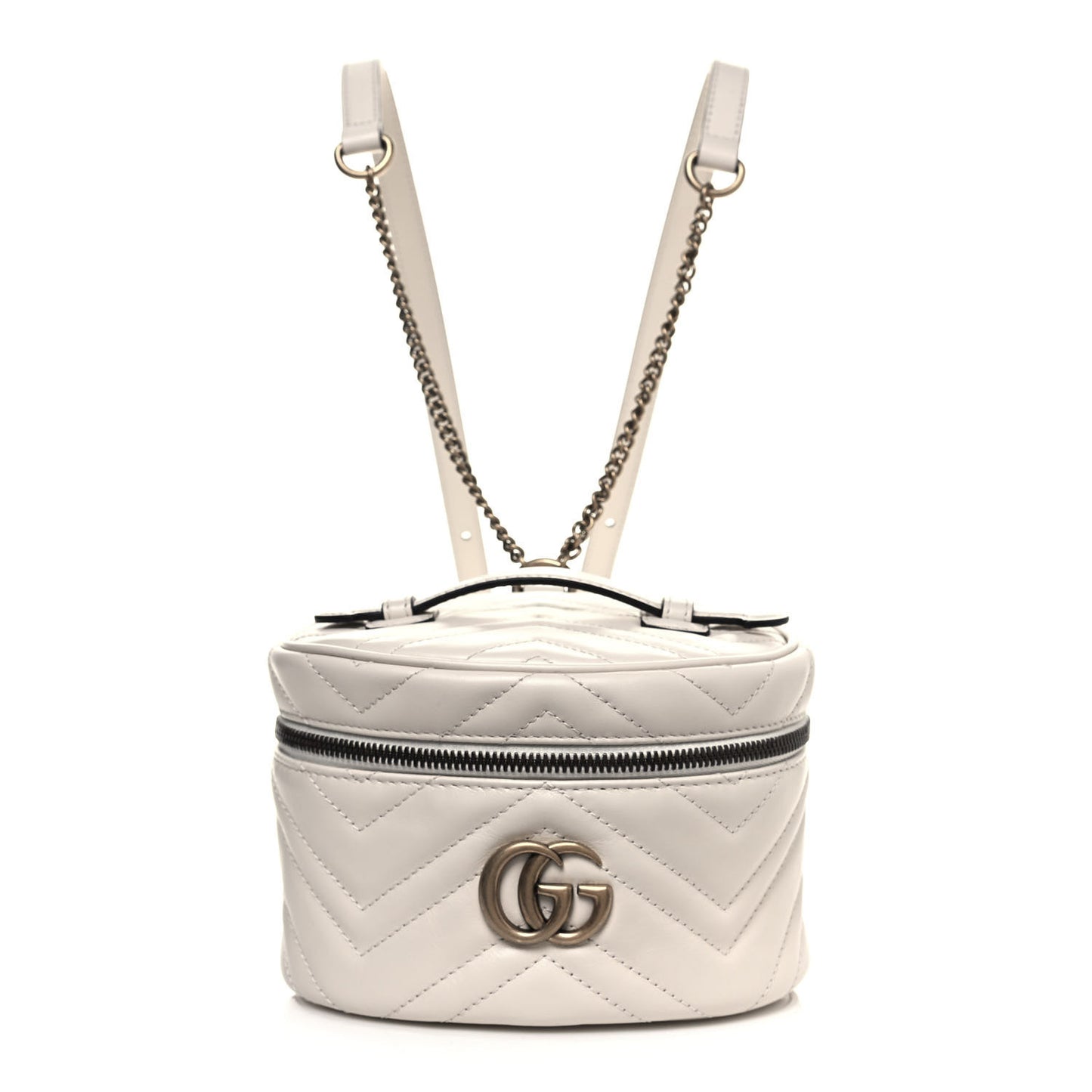 Calfskin Matelasse Mini GG Marmont Round Backpack White