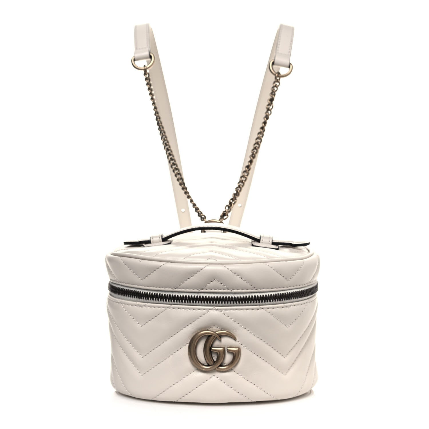Gucci Calfskin Matelasse Mini GG Marmont Round Backpack White 1 of 8