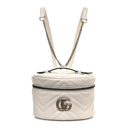 Gucci Calfskin Matelasse Mini GG Marmont Round Backpack White 1 of 8