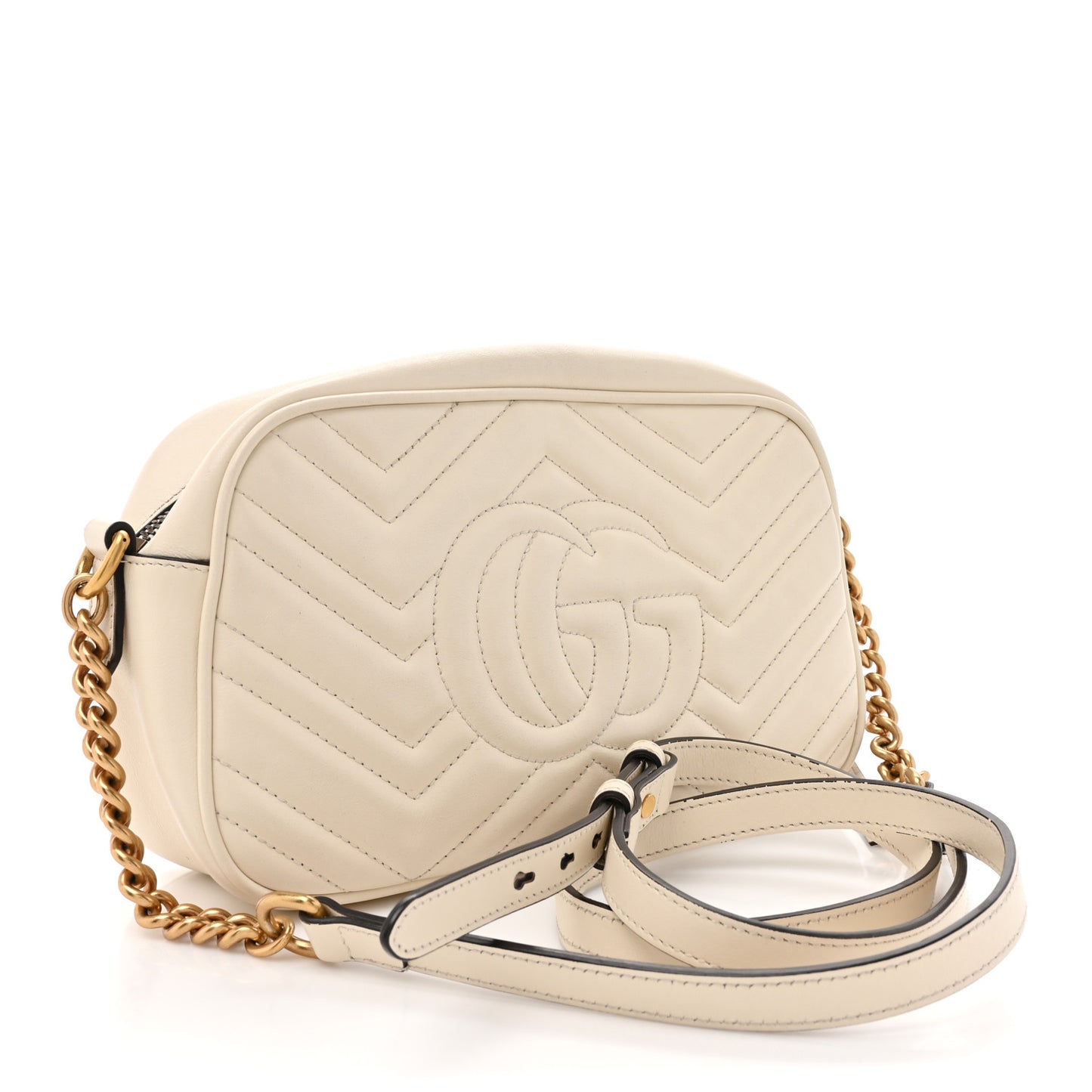 Calfskin Matelasse Small GG Marmont Chain Shoulder Bag White