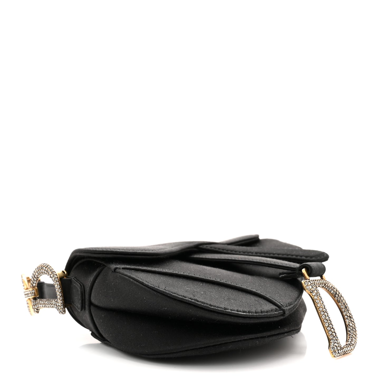 Satin Crystal Mini Saddle Bag Black