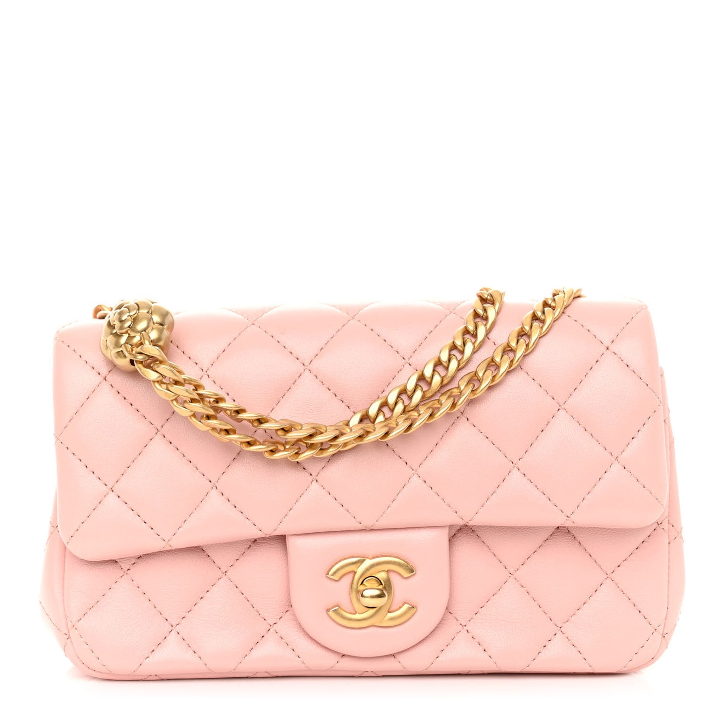 Lambskin Quilted Mini Rectangular Sweet Camellia Flap Light Pink