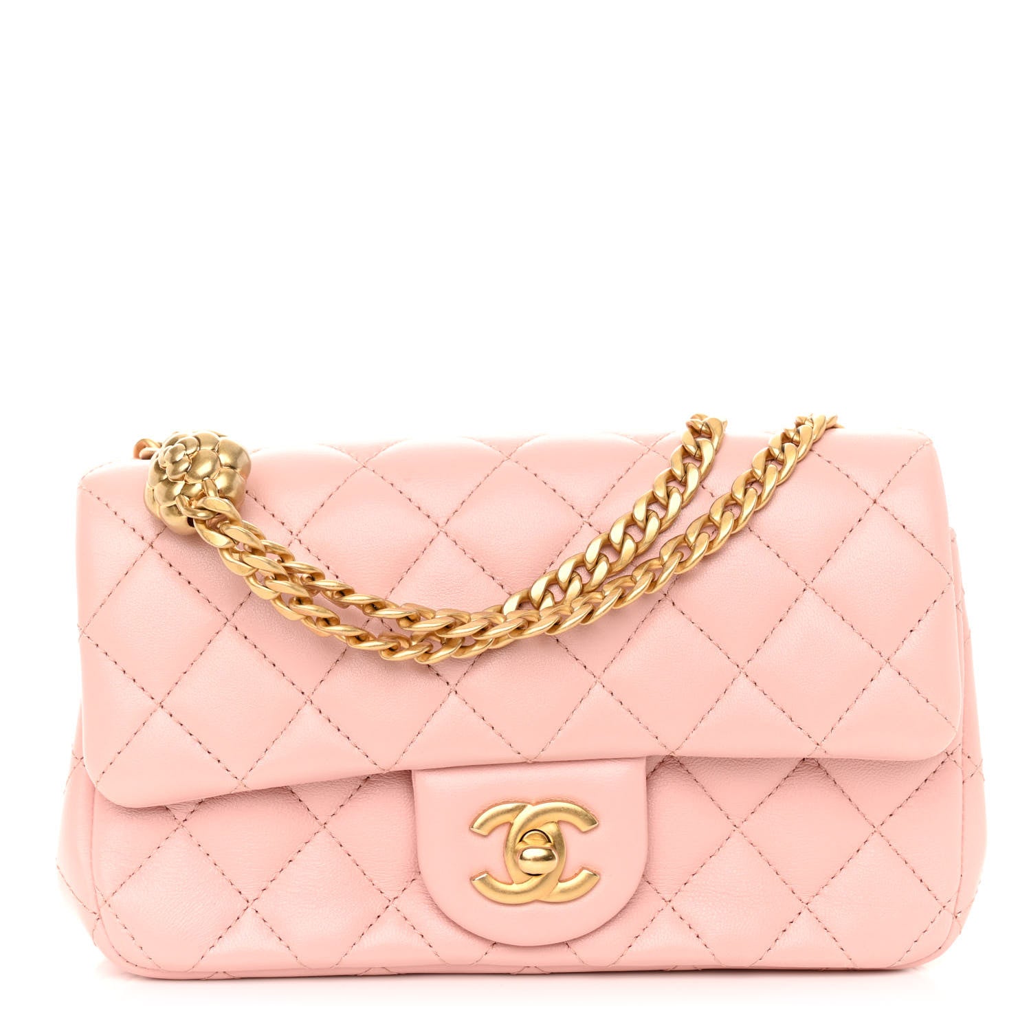 Chanel Lambskin Quilted Mini Rectangular Sweet Camellia Flap Light Pink 1 of 9