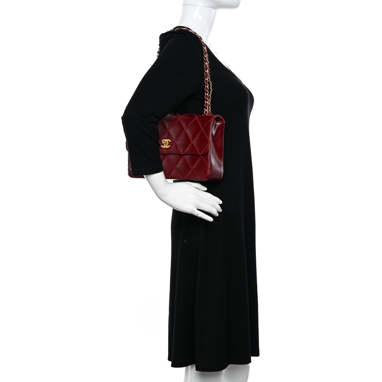 Calfskin Quilted Medium Wild Stitch Flap Burgundy