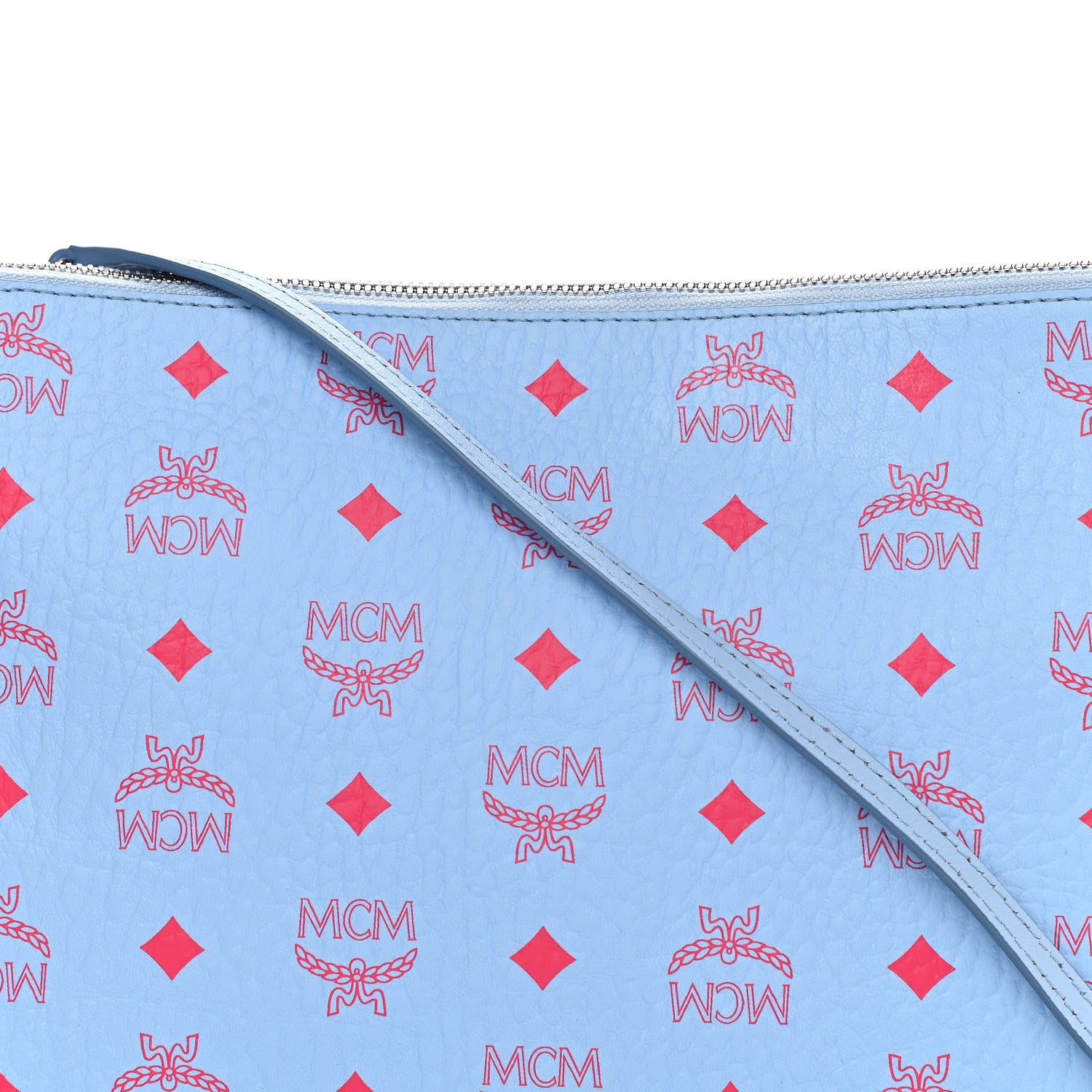MCM Visetos Original Medium Pouch Light Blue Red 8 of 10
