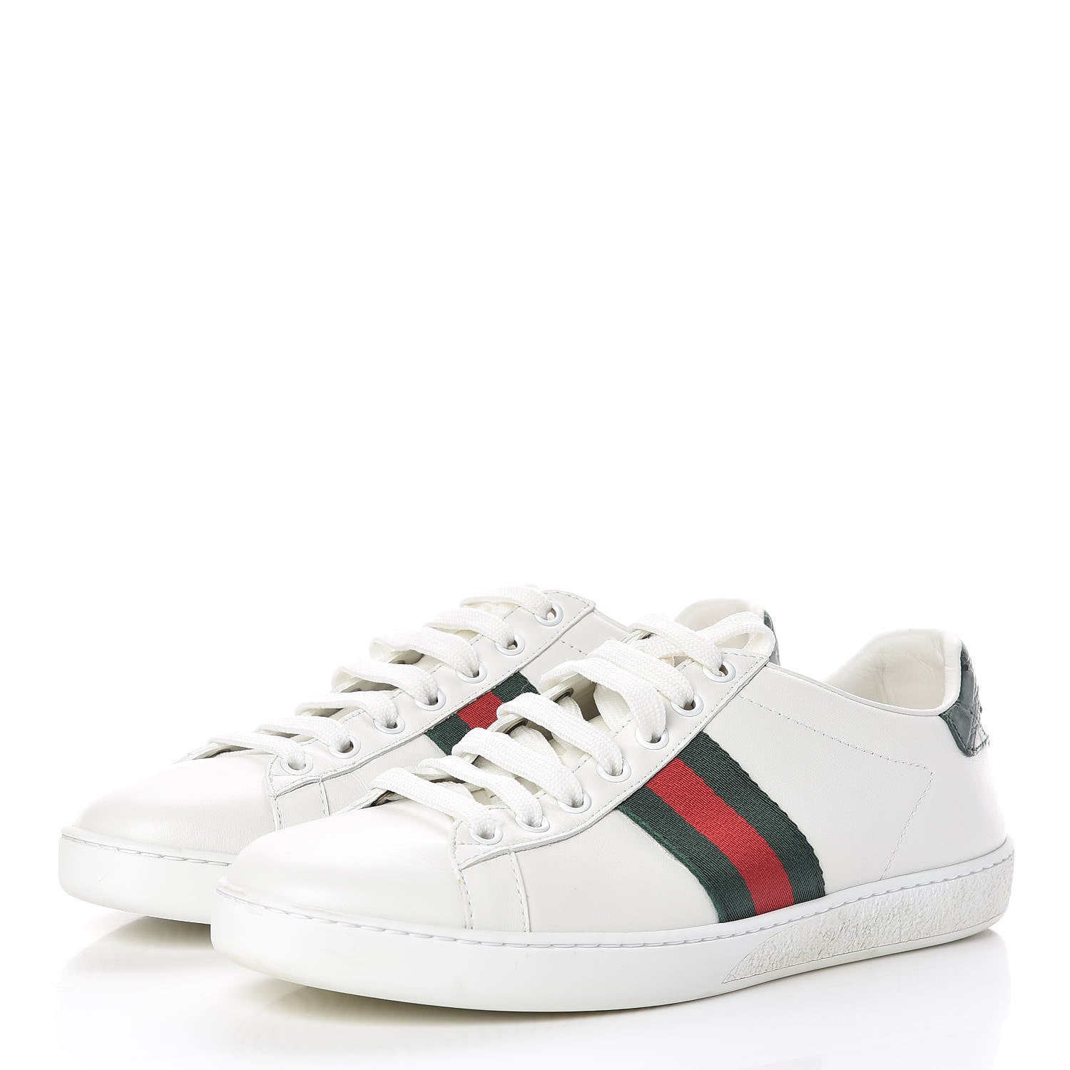 Gucci Calfskin Crocodile Web Womens Ace Sneakers 37.5 White Green 3 of 16