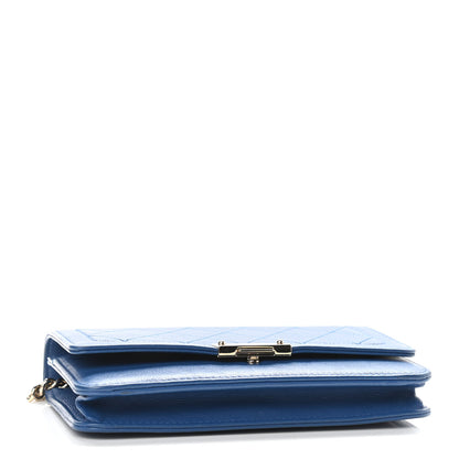 Chanel Grained Calfskin Quilted Label Click Flap Wallet On Chain WOC Blue 4 of 12