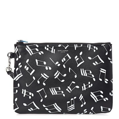 Saint Laurent Calfskin Musical Notes Zip Pouch Black 1 of 8