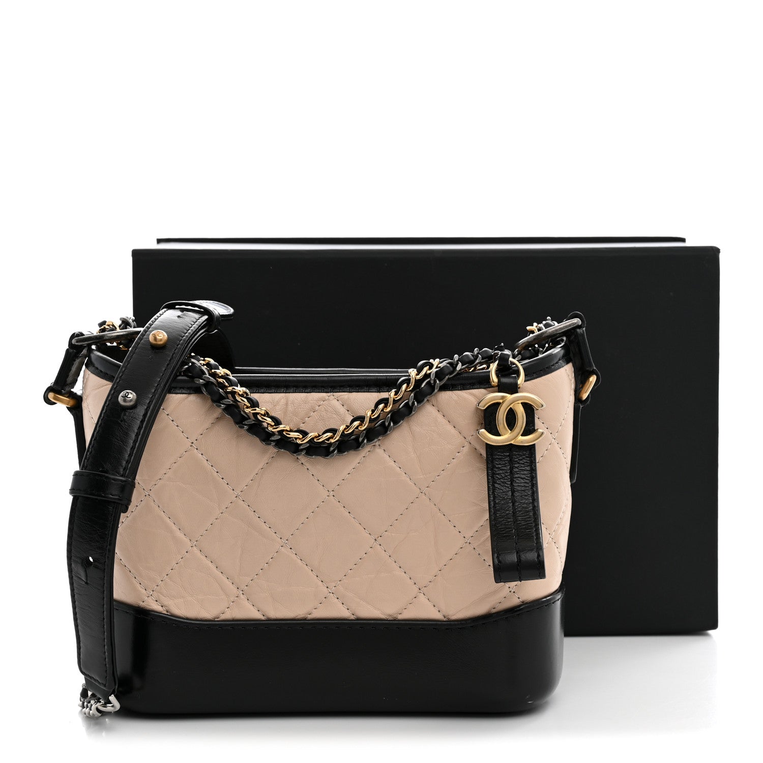 Chanel Aged Calfskin Quilted Small Gabrielle Hobo Beige Black 13 of 13