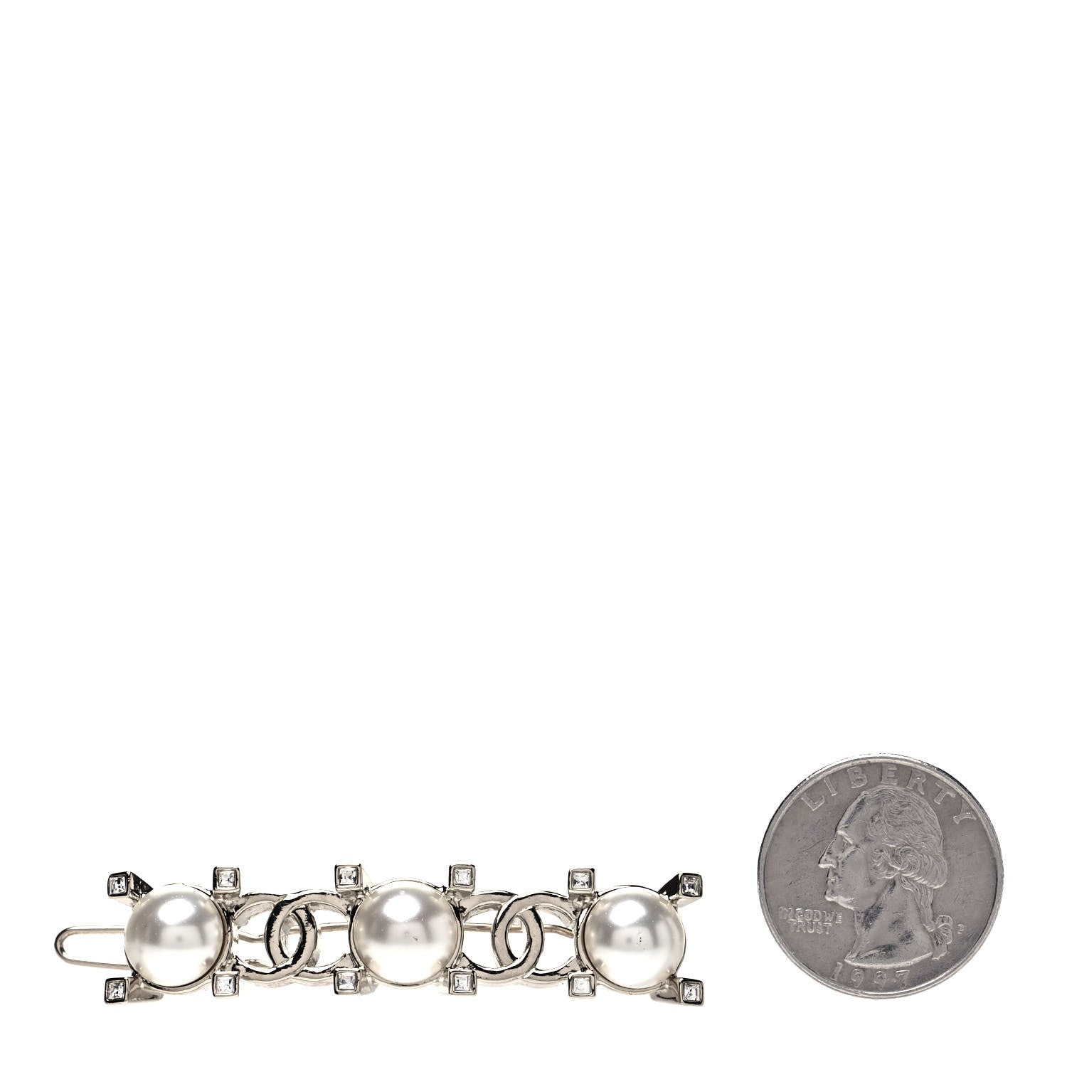 Chanel Pearl Crystal CC Hair Clip Gold 2 of 4